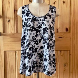 LOFT Womens Blue Floral Print Scoop Neck Sleeveless Top M